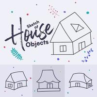 Doodle drawing of hand drawn vector house objects pack