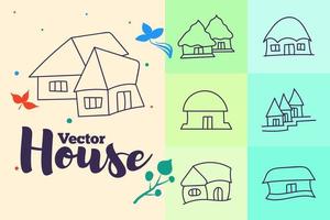 Minimal vector cute house objects illustration set