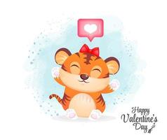 Happy valentine's day with cute tiger girl cartoon character vector