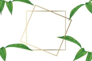 Lots of bright green tropical leaves as a background with a gold stripe in the middle. vector