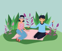 young people picnic in the park vector