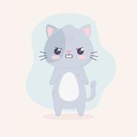 kawaii cartoon expresión gato enojado personaje vector