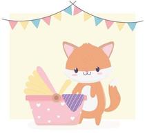 baby shower cute little fox and carriage newborn bunting flags decoration vector