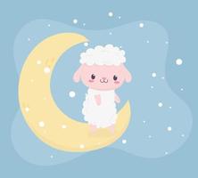 tarjeta de baby shower linda ovejita sentada en la luna vector