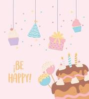 hanging gift hat birthday cake sweet candy party decoration vector