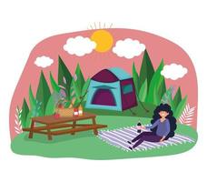 young people picnic in the park vector