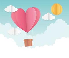 happy valentines day origami heart hot air balloon sun sky vector