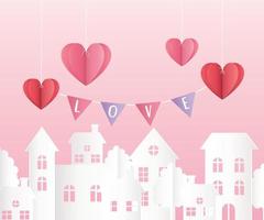 happy valentines day hanging origami paper hearts vector