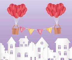 happy valentines day origami paper balloons baskets city vector