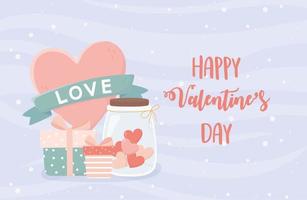 feliz día de san valentín tarro con corazones regalos cinta amor vector