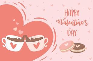 feliz día de san valentín tazas de chocolate galletas corazones vector