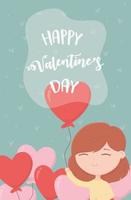 happy valentines day cute girl with balloons hearts vector
