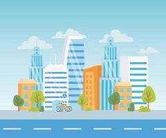 urban ecology parking bicycles transport street city town trees vector