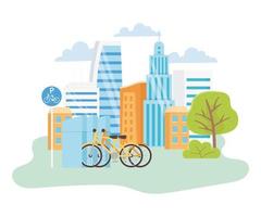 urban ecology parking bicycles transport city park scene vector