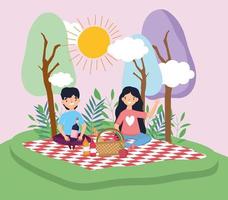 young people picnic in the park vector