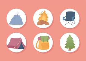 camping round icons vector