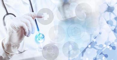 double exposure of success smart medical doctor working with abstract blurry bokeh  background as concept photo
