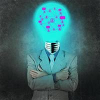 businessman with lamp-head as social network concept photo