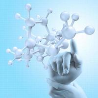 scientist doctor hand touch virtual molecular structure photo