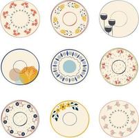 A set of ceramic plates. Vector element isolated on white background.