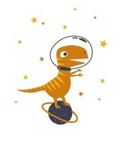 Dinosaur astronaut. Vector illustration isolated on white background.