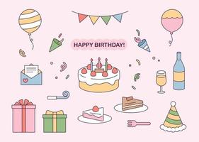 Birthday party icon set. flat design style vector illustration.