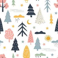 Amazing forest. Seamless pattern in the Scandinavian style. vector