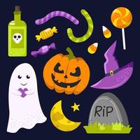 Halloween elements. Hand drawn flat collection. Vector illustration.