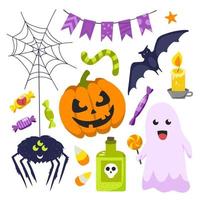 Halloween elements. Hand drawn flat collection. Vector illustration.