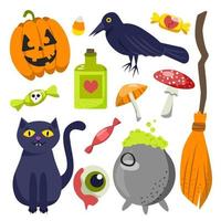 Halloween elements. Hand drawn flat collection. Vector illustration.
