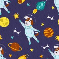 Astronaut dog, seamless pattern. A cute dog flies in space. vector