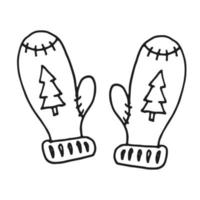 Christmas mittens. Black and white doodle. vector