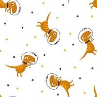 Dinosaur in space. Hand-drawn simple flat pattern on a white background. Vector background.