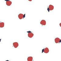 Red apple fruits with blue leaves on a white background. Vector pattern