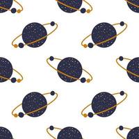 Hand drawn seamless repeating color simple flat pattern on white background. Vector background with planets.