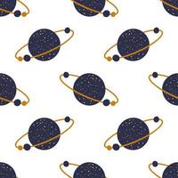 Hand drawn seamless repeating color simple flat pattern on white background. Vector background with planets.