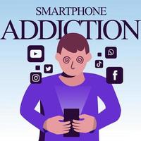 Smartphone Phone Gadget Addiction on Social Media Online Internet Illustration vector