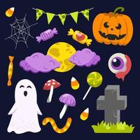 Halloween elements. Hand drawn flat collection. Vector illustration.