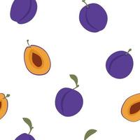 Fruits of purple plums. Seamless pattern, vector illustration