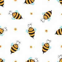 Lovely bees. Vector background. Seamless pattern on a white background.