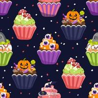 Halloween cupcakes, seamless pattern vector