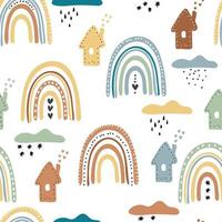 Rainbow in boho style. Seamless children's pattern with fashionable rainbows. children's background for fabric, packaging, textiles, wallpaper, clothing. Vector illustration