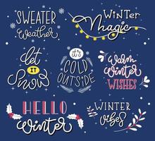 conjunto de letras de invierno manuscritas para el diseño de tarjetas de felicitación. vector