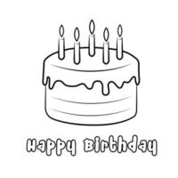 Black and White Flat icon of Birthday Cake. Isolated on white background. Vector illustration. Happy Birthday concept.