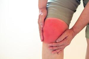 Soft focus of Old Asian women to knee injury on white background,black and white tone photo