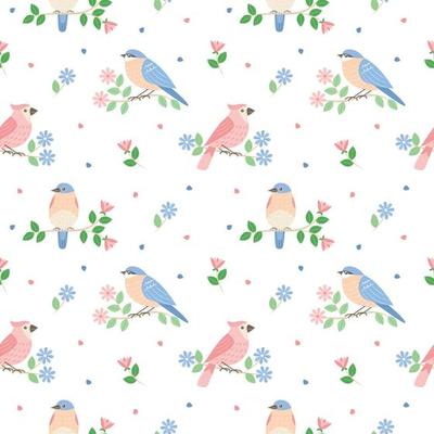 Spring Bird Seamless Pattern
