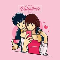 Valentine's day using a phone illustration pro download vector