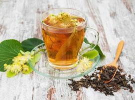 cup of herbal tea with linden flowers photo