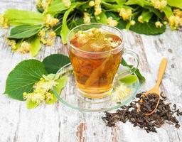 cup of herbal tea with linden flowers photo