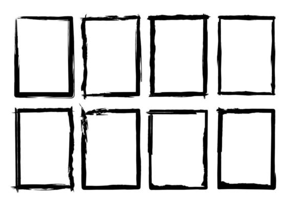 Isolated Rectangle Grunge Brush Border Frames Collection Set. Premium Vector